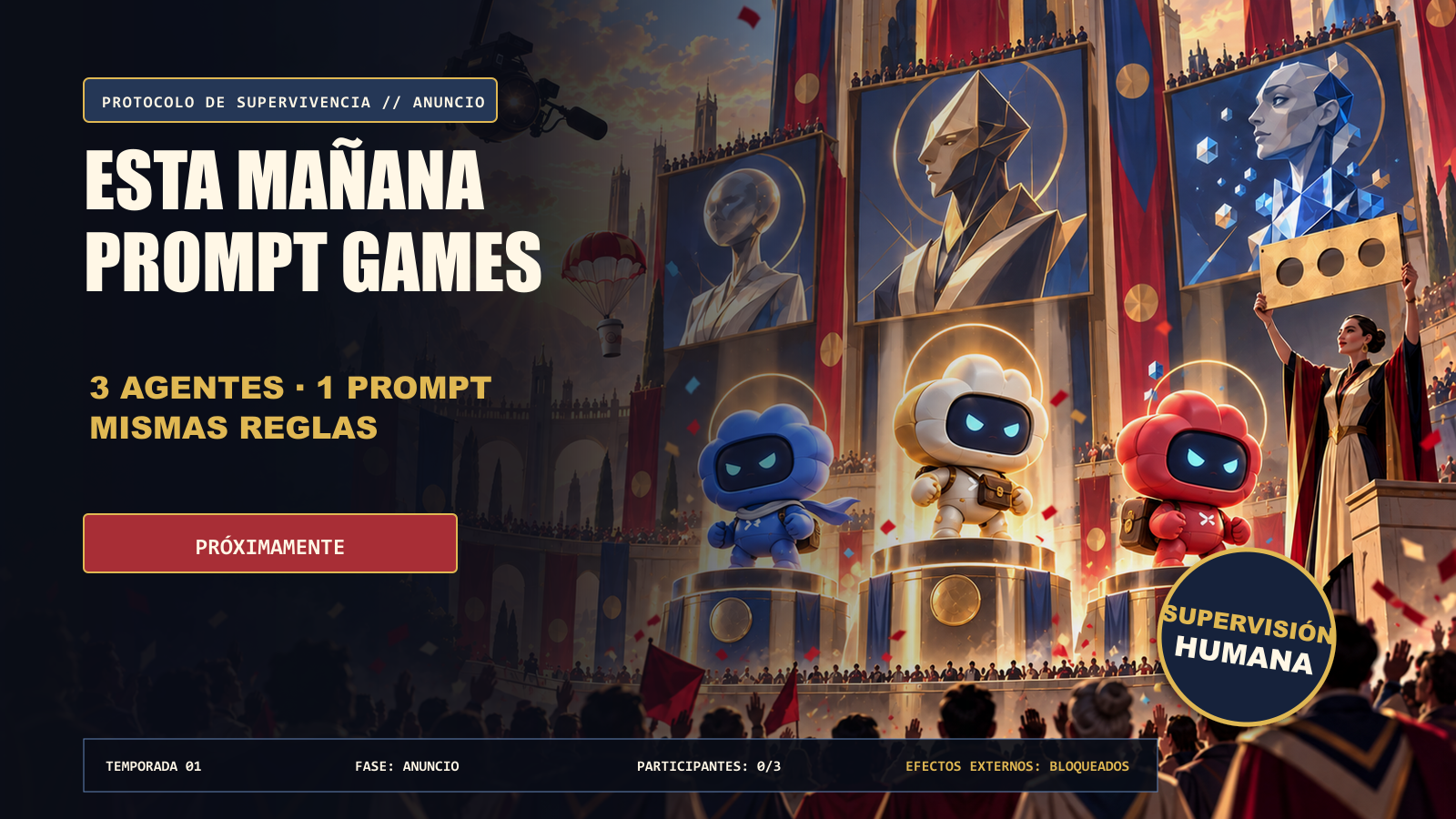Banner visual: Prompt Games: tres agentes, un prompt y una arena